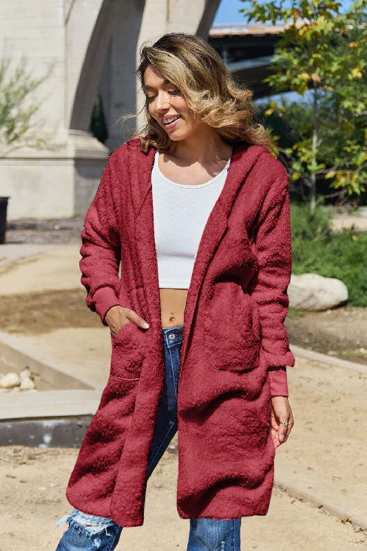 Double Take Full Size Hooded Teddy Bear Jacket with Thumbholes Stand-Up Collar Roll-Neck Collar Turtle Neck Double Take Full Size Hooded Teddy Bear Jacket with Thumbholes Stand-Up Collar Roll-Neck Collar Turtle Neck