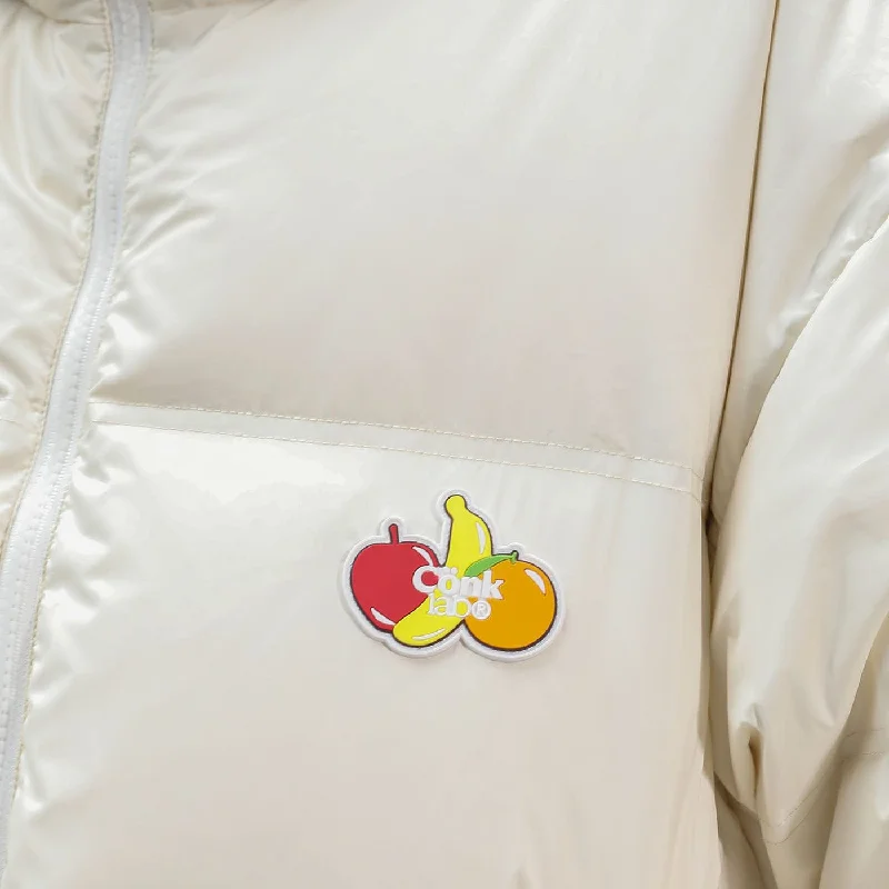 Down Puffer Jacket with Fruit Embroidery Cotton Fabric Linen Fabric Terry Fabric
