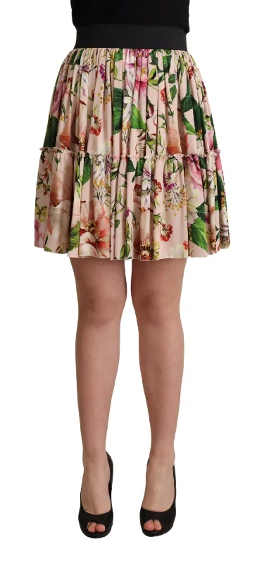 Dolce & Gabbana Elegant Floral Silk High Waist Mini Skirt corduroy skirt textured