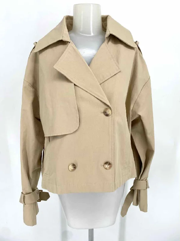 Elodie Women's Beige Double Breasted Cotton Size L Jacket Welt Pockets Slit Pockets Flap Pockets Elodie Women's Beige Double Breasted Cotton Size L Jacket Welt Pockets Slit Pockets Flap Pockets