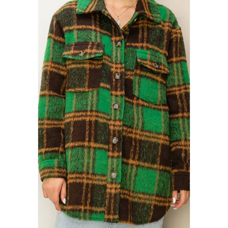 Bella Brushed Plaid Jacket Satin Jacket Silk Jacket Chiffon Jacket