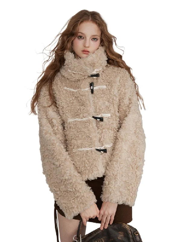 Horn Button Curly Fur Thick Short Jacket Faux Fur Jacket Real Fur Jacket Shearling Jacket Horn Button Curly Fur Thick Short Jacket Faux Fur Jacket Real Fur Jacket Shearling Jacket