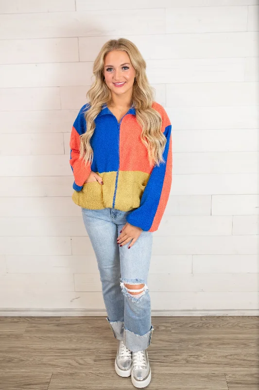 J.nna Sherpa Colorblock Zip Up Jacket Fleece Jacket Down Jacket Feather Jacket