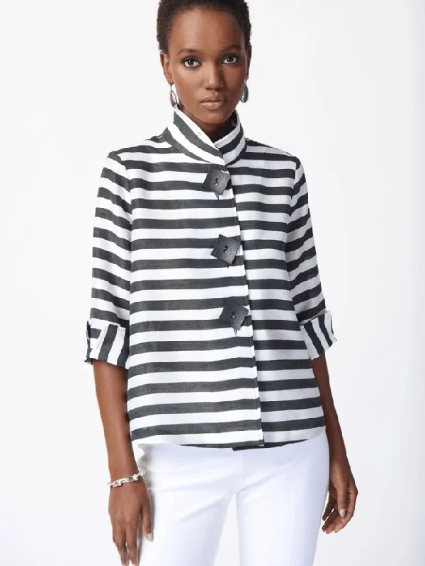 Joseph Ribkoff Striped Jacquard Trapeze Jacket 241253 Col 511 Belted Jacket Elasticated Jacket Padded Jacket Joseph Ribkoff Striped Jacquard Trapeze Jacket 241253 Col 511 Belted Jacket Elasticated Jacket Padded Jacket