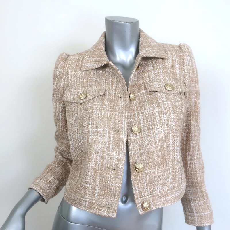 L'Agence Kasey Tweed Jacket Beige Size 2 NEW Faux Fur Jacket Real Fur Jacket Shearling Jacket L'Agence Kasey Tweed Jacket Beige Size 2 NEW Faux Fur Jacket Real Fur Jacket Shearling Jacket