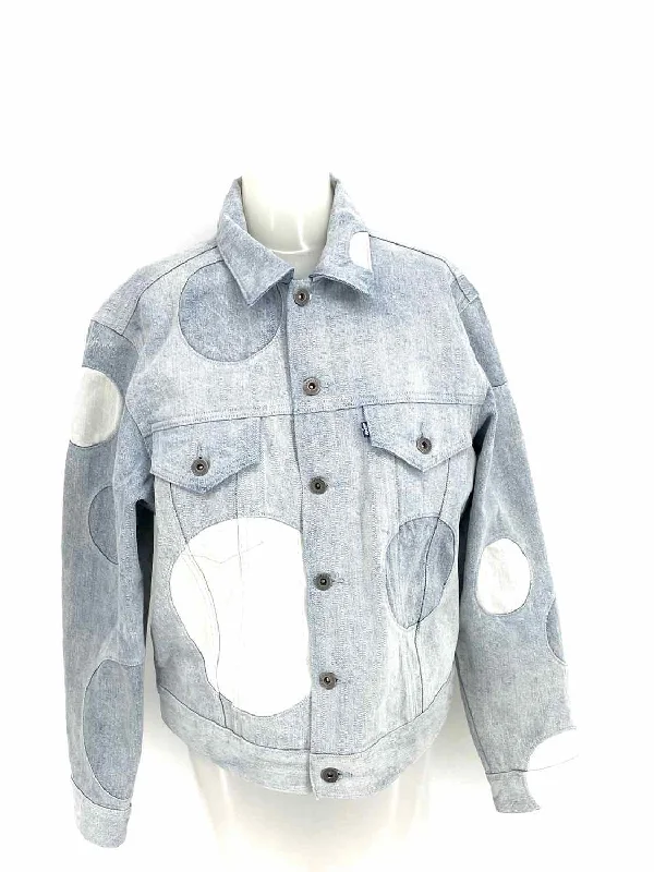 Levi's Women's Light Blue Denim Dots Size L Jacket Tiered Jacket Buttoned Jacket Zippered Jacket