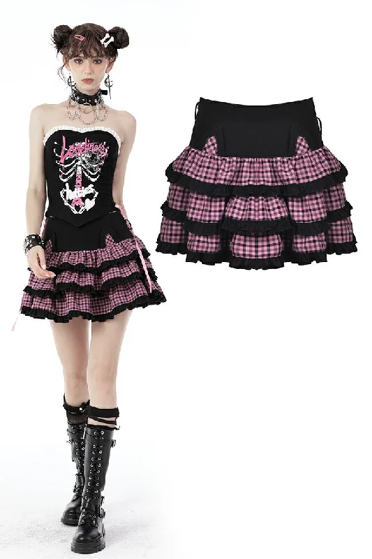 Magic cat plaid layered frilly mini skirt KW233 chiffon skirt delicate