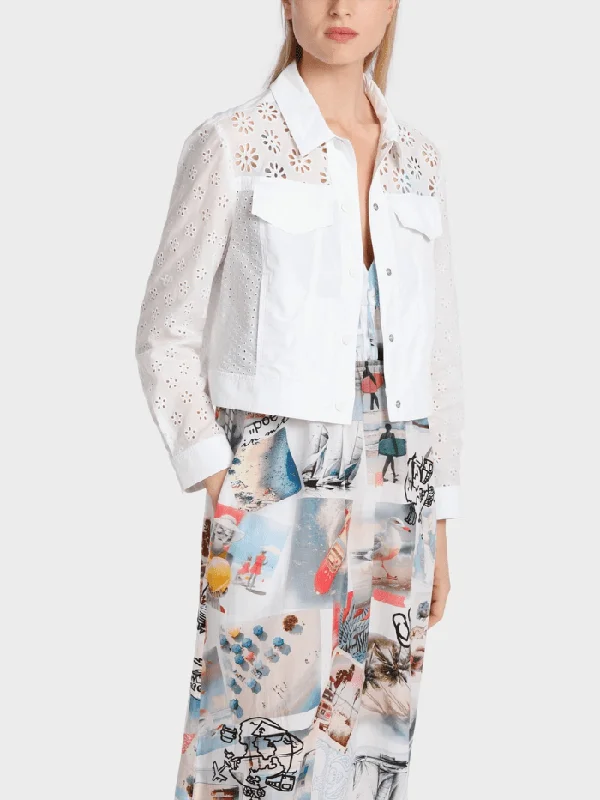 Marc Cain Sports White Cotton Jacket With Eyelet Embroidery WS 31.29 W35 COL 100 Quilted Jacket Puffer Jacket Insulated Jacket Marc Cain Sports White Cotton Jacket With Eyelet Embroidery WS 31.29 W35 COL 100 Quilted Jacket Puffer Jacket Insulated Jacket