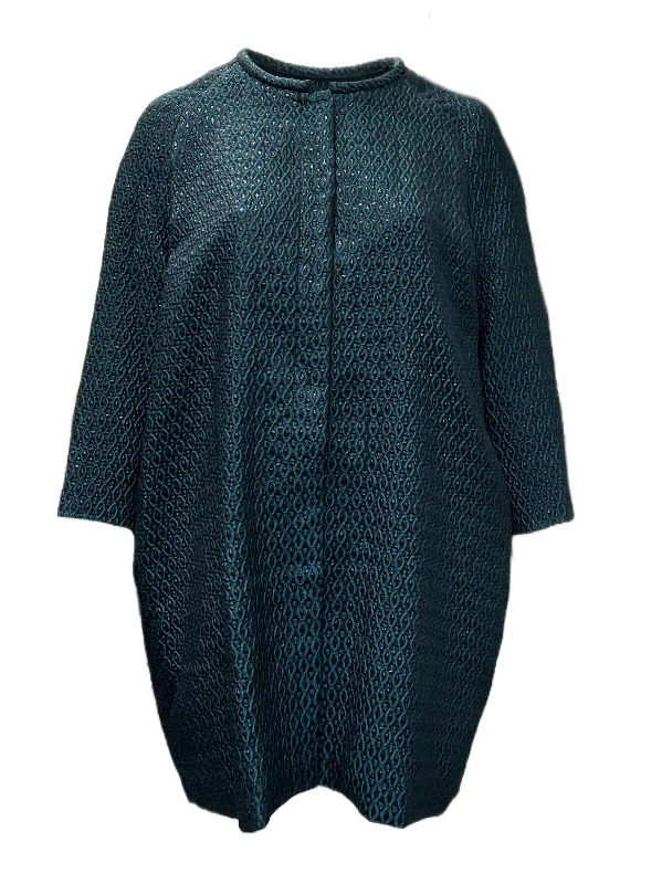 Marina Rinaldi Women's Green Tecnic Jacket NWT A-Line Jacket Boat Neck Shawl Collar Marina Rinaldi Women's Green Tecnic Jacket NWT A-Line Jacket Boat Neck Shawl Collar