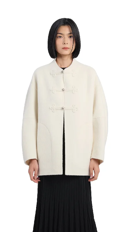Melange Double Face Jacket Boat Neck Shawl Collar Notched Collar