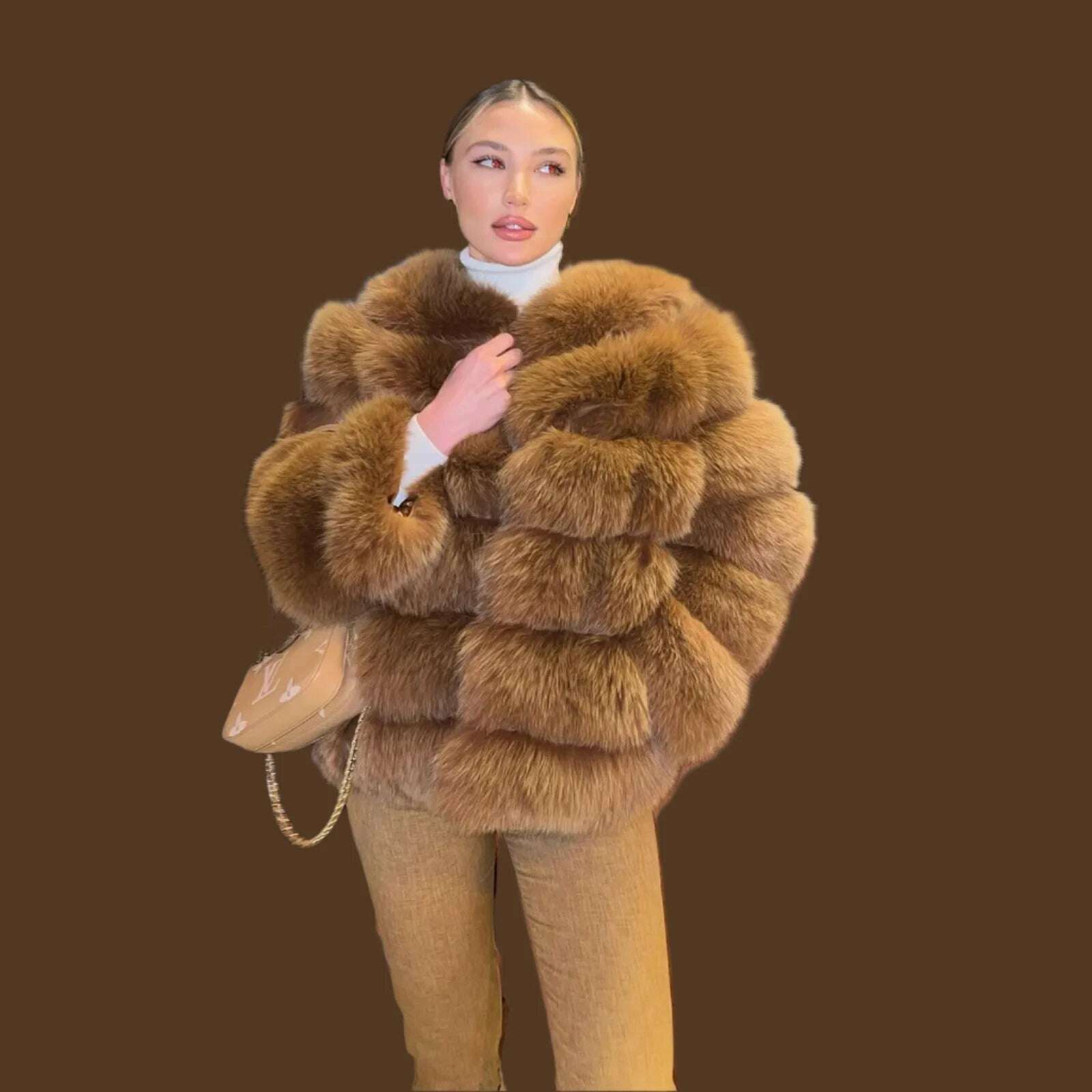 New Women Natural Genuine Fox Fur Short Coat Winter Luxury Real Fox Fur Warm Jacket Lady Elegant  Genuine Fur Thick Overcoat Satin Jacket Silk Jacket Chiffon Jacket