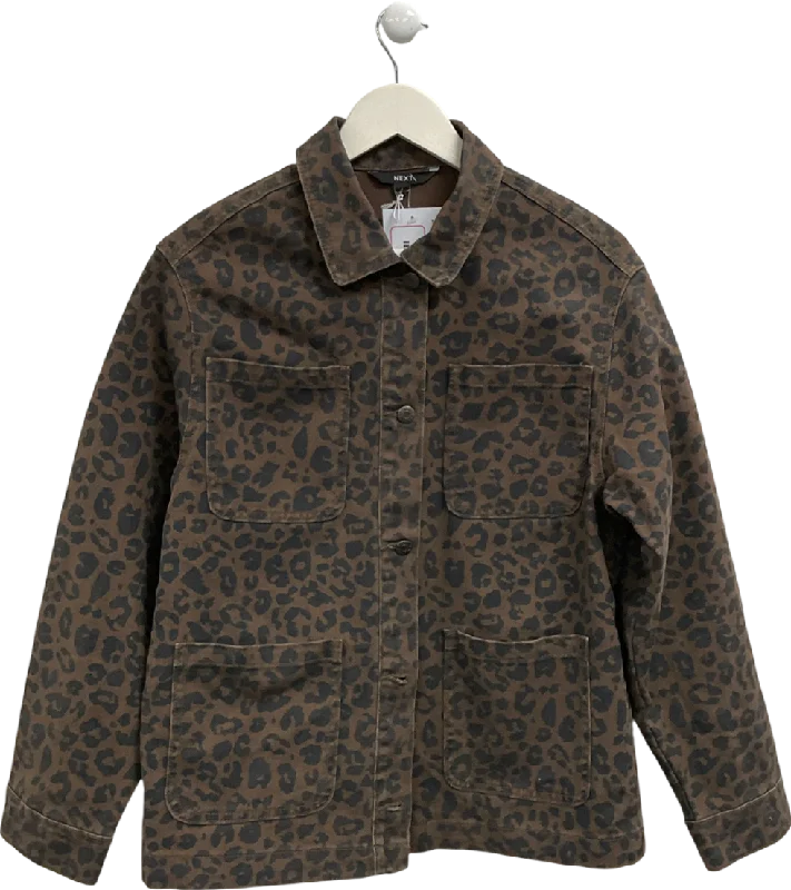Next Brown Leopard Print 100% Cotton Worker Jacket UK S Insulated Jacket Fitted Jacket Loose Jacket Next Brown Leopard Print 100% Cotton Worker Jacket UK S Insulated Jacket Fitted Jacket Loose Jacket