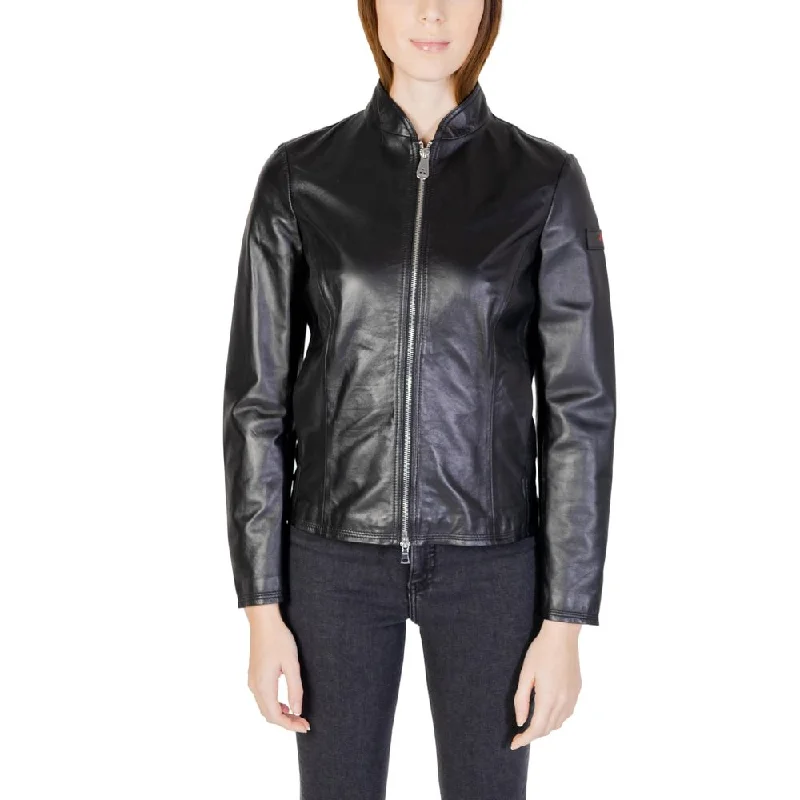 Peuterey Black Leather Jackets & Coat Satin Jacket Silk Jacket Chiffon Jacket