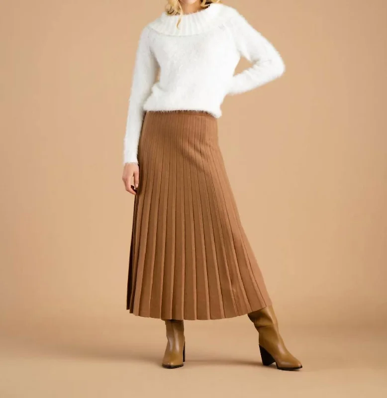 Pleated Long Skirt In Camel ruffled skirt detail
