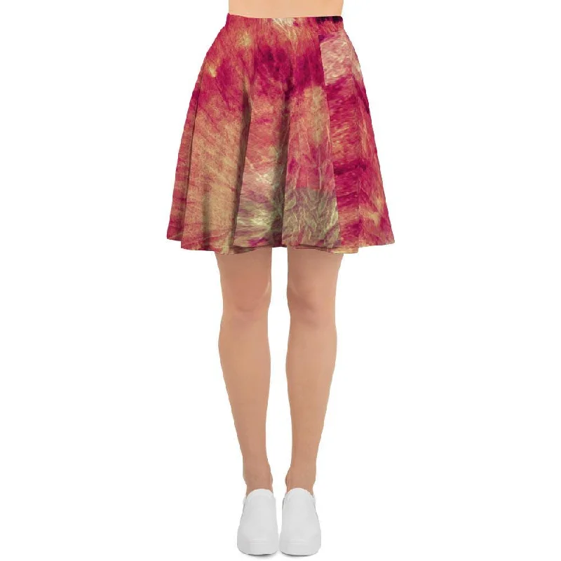 Red Tie Dye Women's Skirt silk skirt lustrous