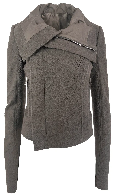 Rick Owens Classic Biker Jacket in Dust Front Pockets Side Pockets Patch Pockets