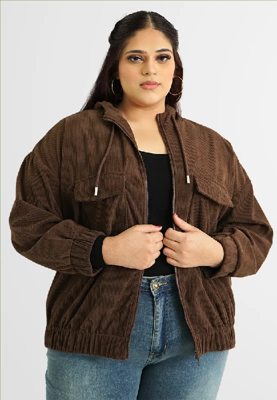 Rivka Corduroy Zip Hoodie Jacket Satin Fabric Silk Fabric Chiffon Fabric