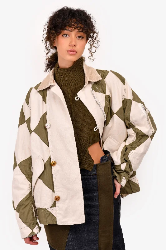 Sacai Beige/Green Patterned Jacket Size 2 Trench Coat Raincoat Waterproof Jacket