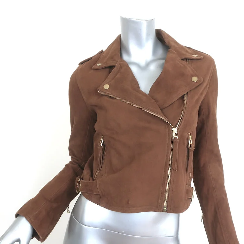 Sezane Zig Biker Jacket Camel Suede Size 36 Knit Jacket Woven Jacket Fleece Jacket
