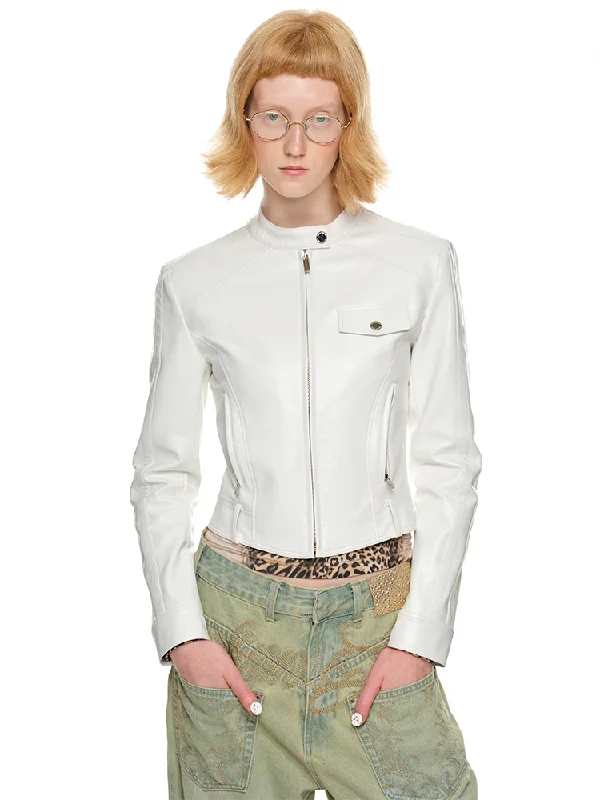 Slim Stand Collar Leather Jacket Wool Jacket Cashmere Jacket Tweed Jacket