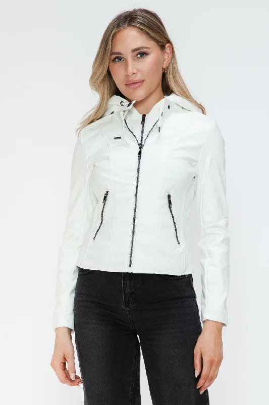 Faux Leather Zip Up Drawstring Hooded Jacket Quilted Jacket Puffer Jacket Insulated Jacket Faux Leather Zip Up Drawstring Hooded Jacket Quilted Jacket Puffer Jacket Insulated Jacket