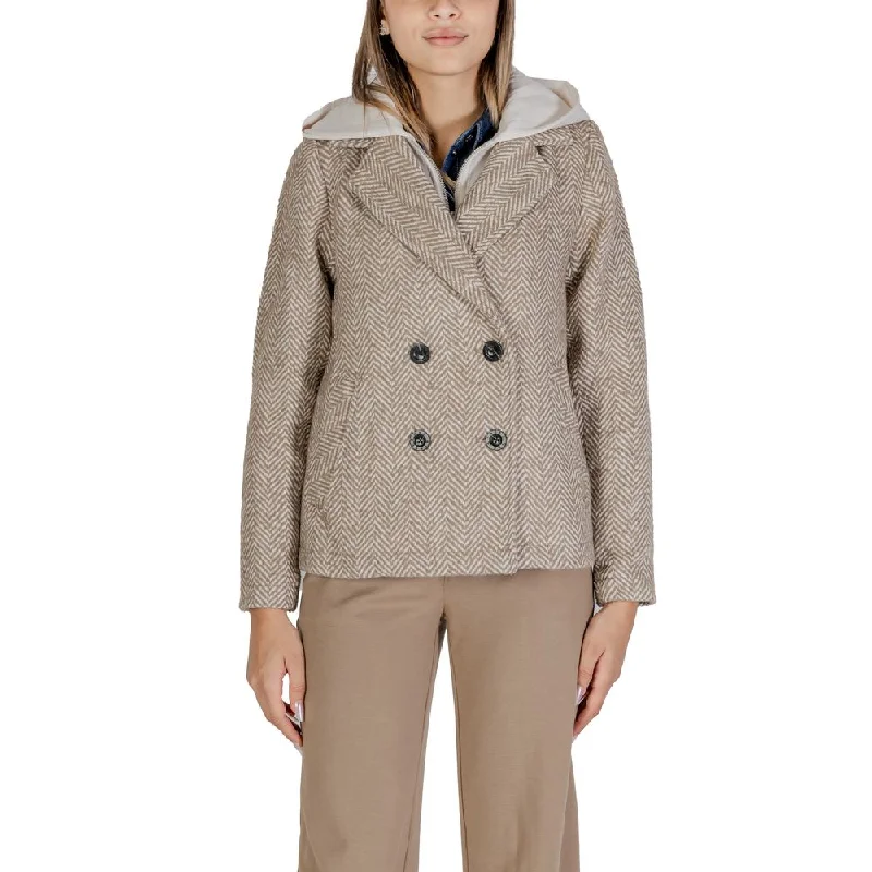 Street One Beige Polyester Jackets & Coat Wool Fabric Cashmere Fabric Tweed Fabric