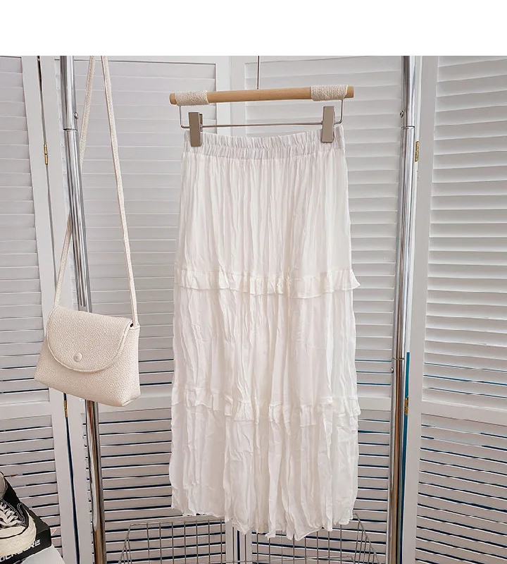 Temperament high waist pleated lace A-line skirt  5815 chiffon skirt flowing