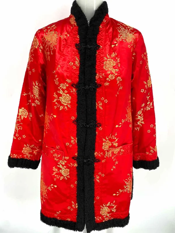 Women's Red Chinese Floral Size S Jacket Rayon Jacket Velvet Jacket Corduroy Jacket