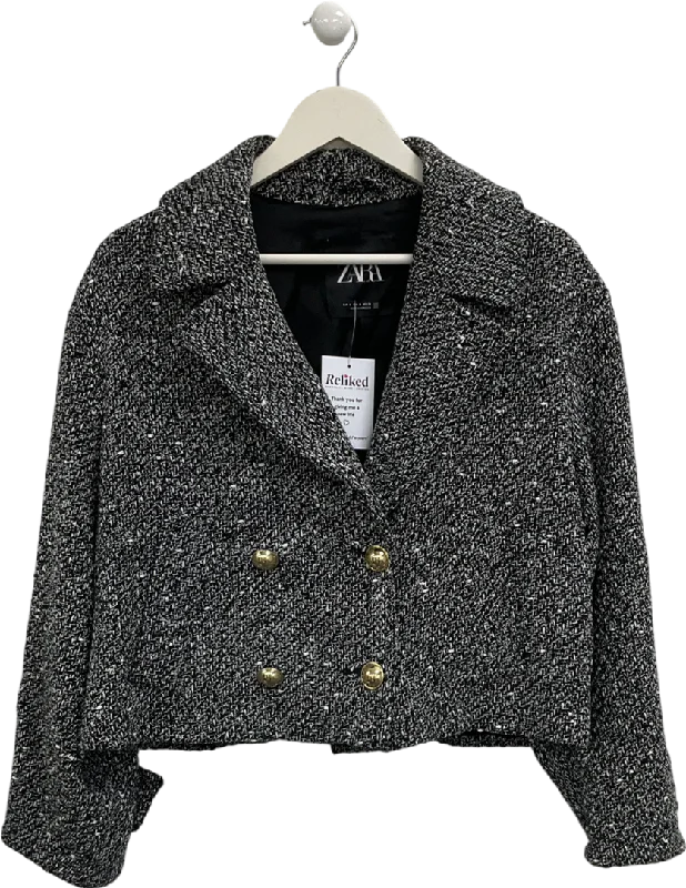 ZARA Black Textured Short Jacket UK S Corduroy Jacket Velvet Jacket Brocade Jacket