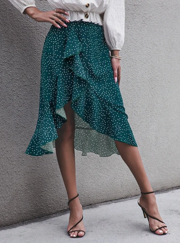 IRREGULAR RUFFLED POLKA DOT SKIRT slim fit skirt