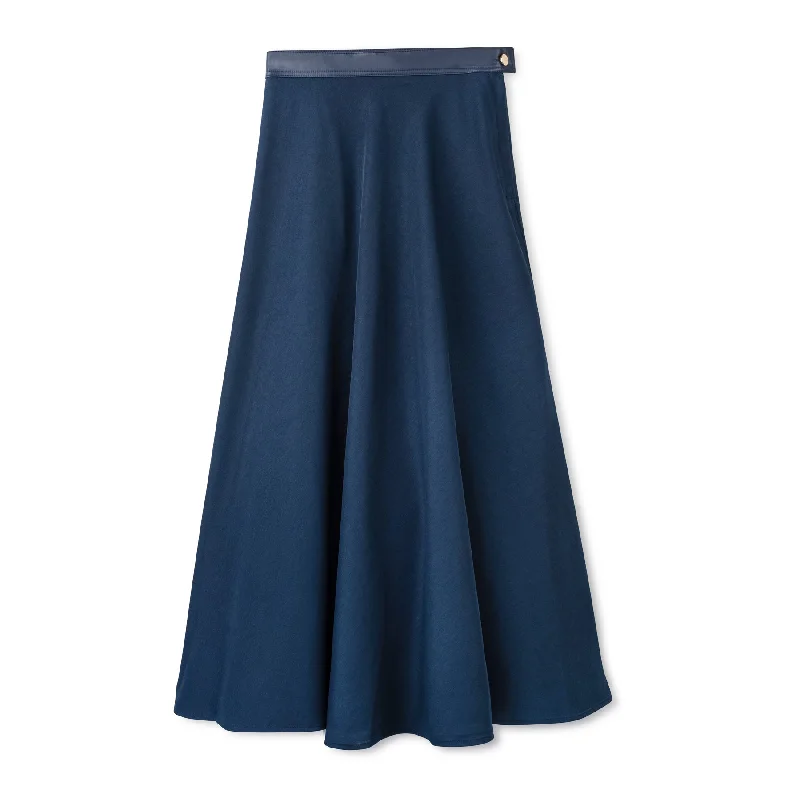 Signature Circle Skirt with Leather Waist Band IN: Marine cotton skirt soft