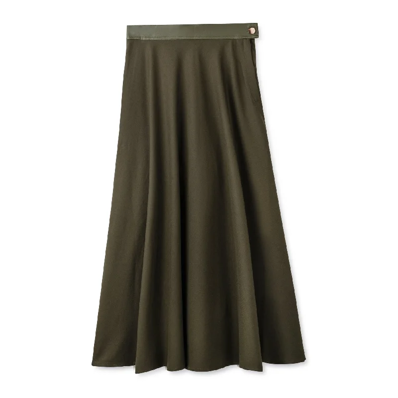 Signature Circle Skirt with Leather Waist Band IN: Olive corduroy skirt comfortable