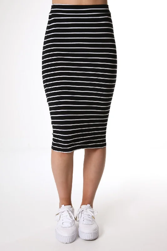 Alicia Midi Skirt Black White Stripe denim skirt casual