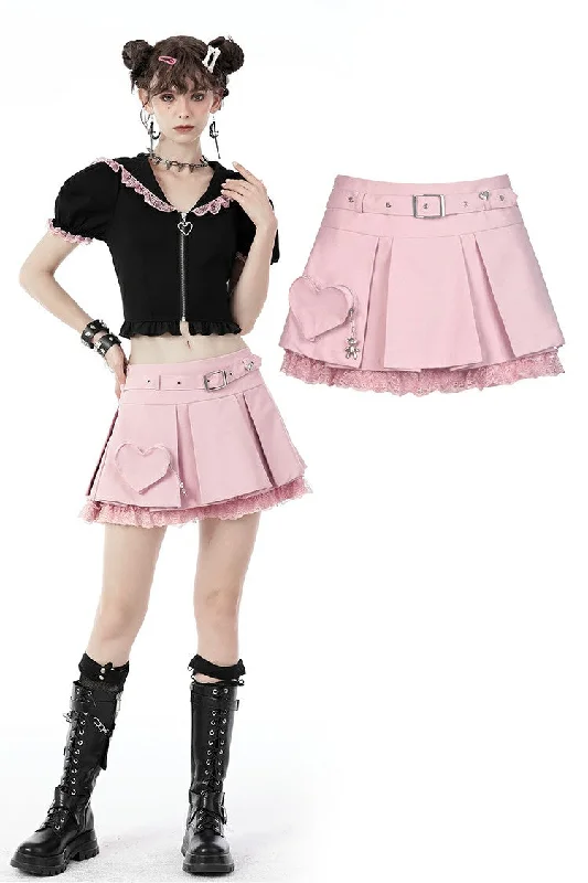Alternative rebel pink heart bag pleated mini skirt KW231 silk skirt sleek