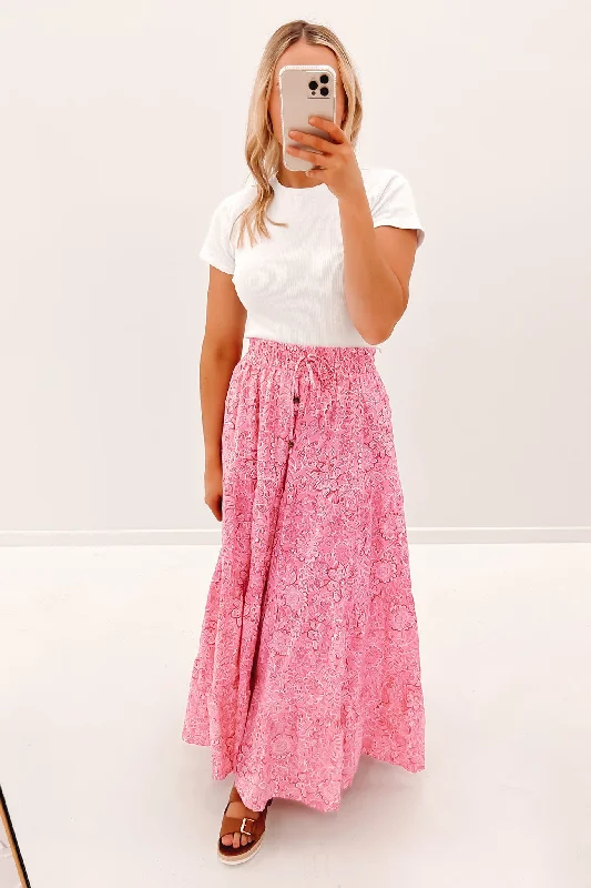 Aurela Maxi Skirt Pink leather skirt bold