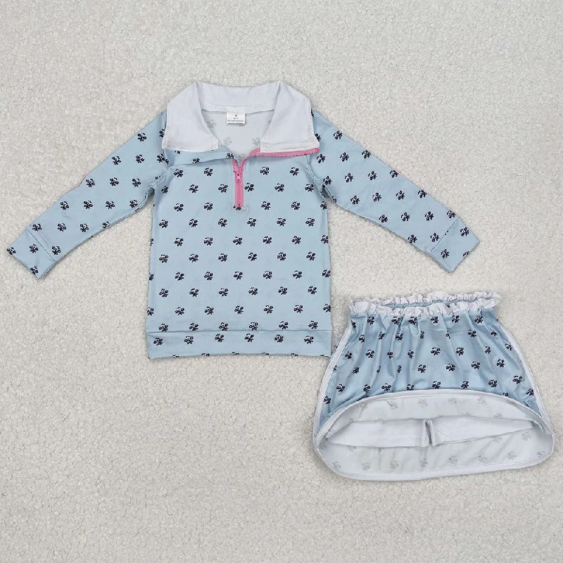 Baby Girls Clothes Blue Flowers Zip Top Ruffle Skort Short Clothes Sets GLD0972 wool skirt thick Baby Girls Clothes Blue Flowers Zip Top Ruffle Skort Short Clothes Sets GLD0972 wool skirt thick