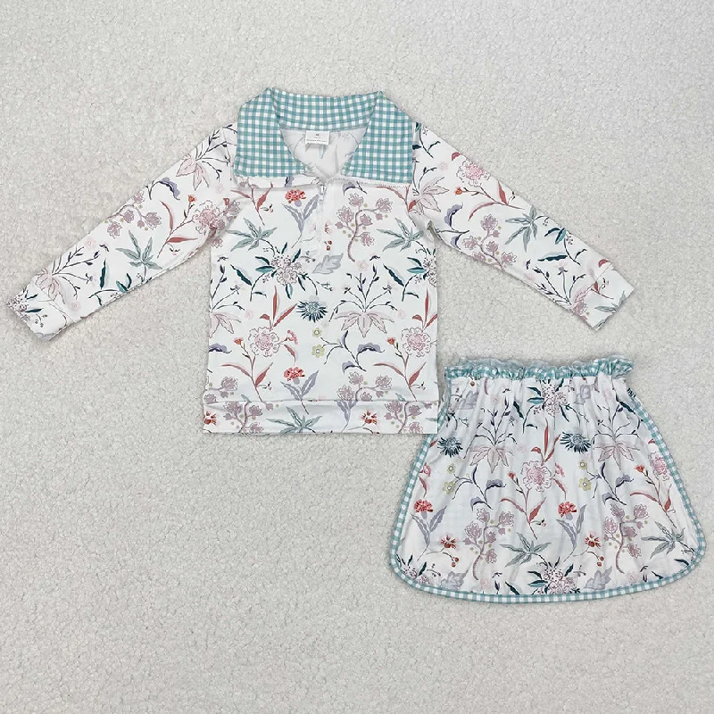 Baby Girls Clothes Flowers Pullovers Top Skort Clothes Sets GLD0973 linen skirt airy Baby Girls Clothes Flowers Pullovers Top Skort Clothes Sets GLD0973 linen skirt airy
