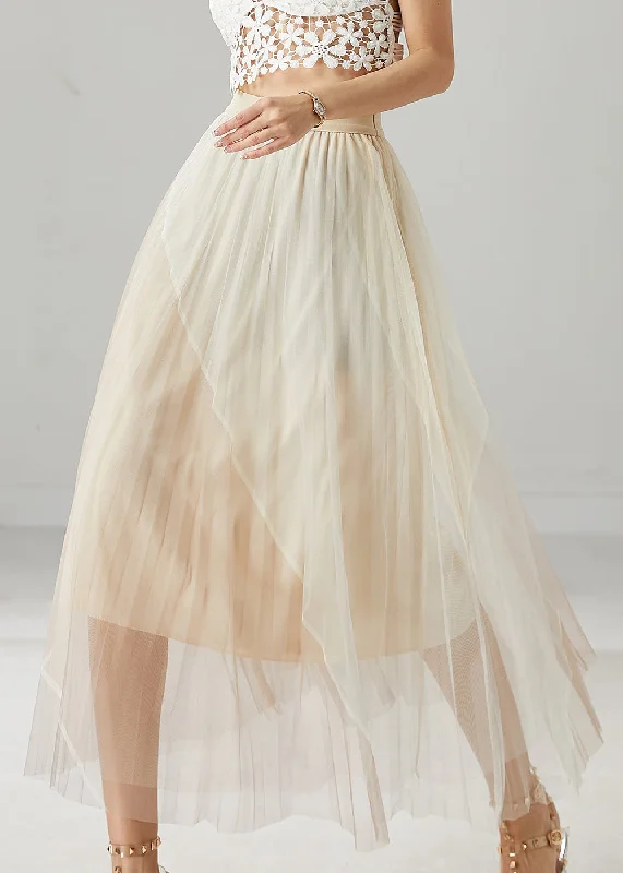 Beautiful Apricot High Waist Patchwork Tulle Skirts Summer lace skirt feminine