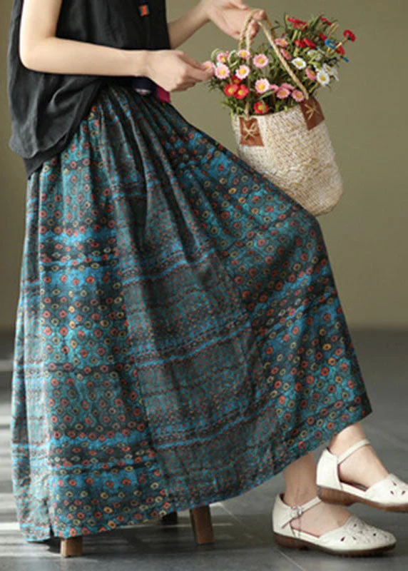 Beautiful Blue Patchwork Print A Line Fall Ramie Skirts corduroy skirt cozy
