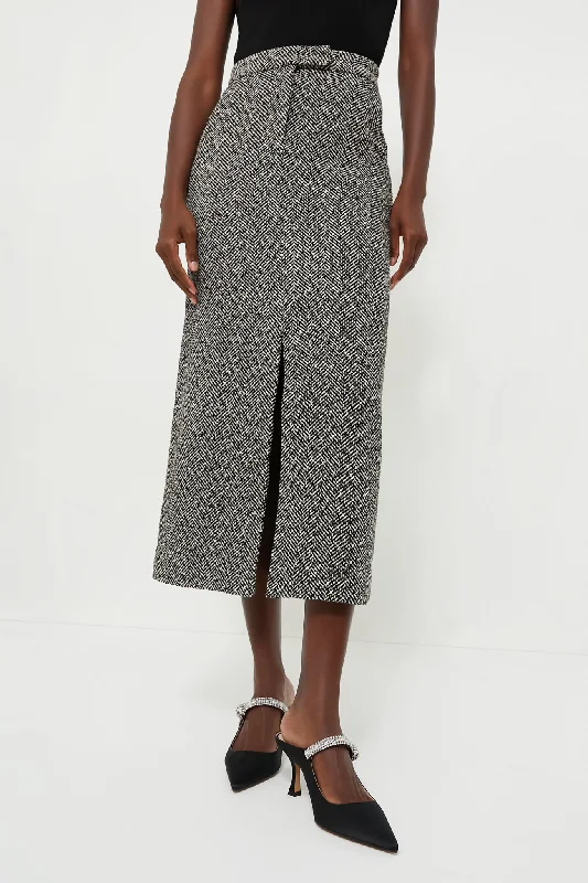 Black Herringbone Midi Skirt athletic skirt fit