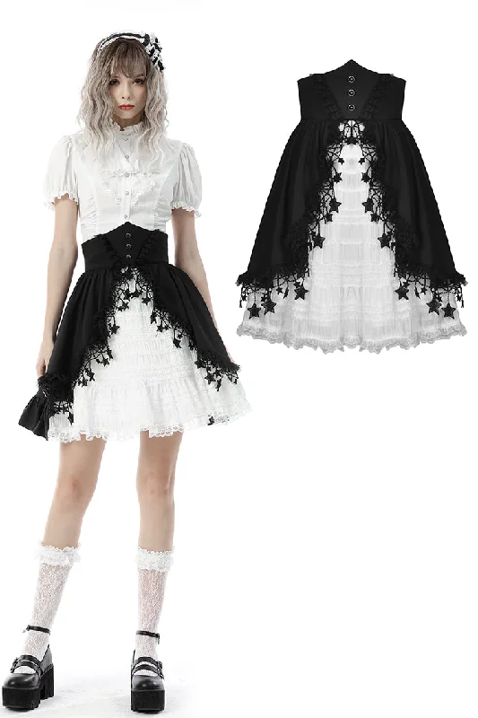 Black white lolita frilly star high waist skirt KW221 ribbed skirt waist