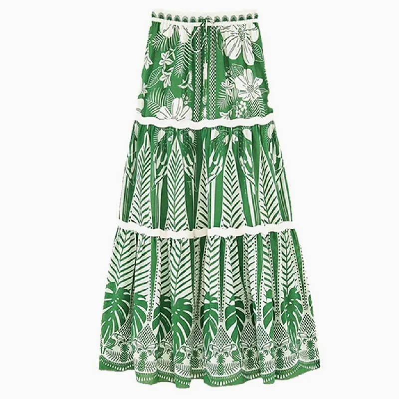 Bohemian Print High Waist Tied Ruched Chiffon Beach Maxi Cover Up Skirt cashmere skirt fine