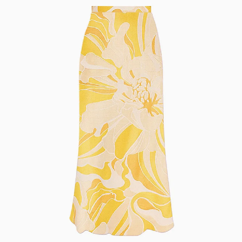 Bright Floral Printed High Waist Chiffon Summer Beach Maxi Cover Up Skirt wool skirt sturdy