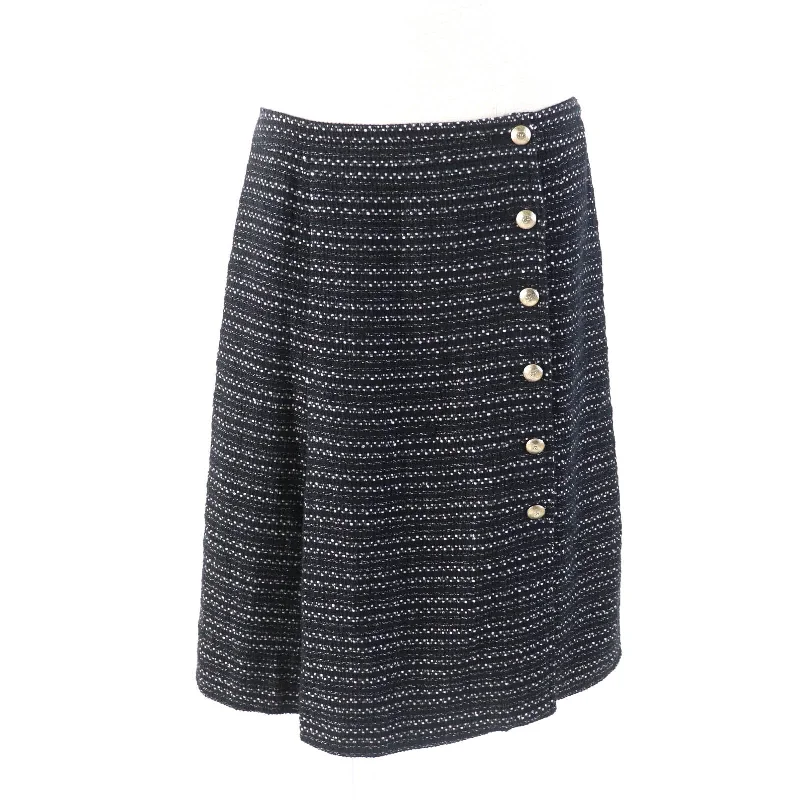 Chanel Tweed Wrap Skirt Black White 38 floral skirt print