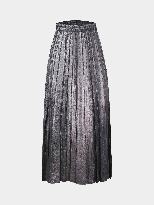 Covered Band Pleated Skirt-Gunmetal Shimmer linen skirt natural