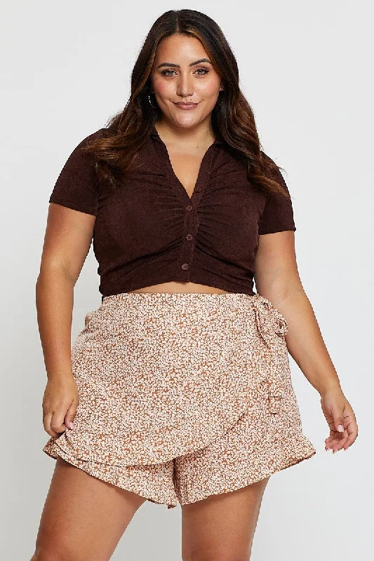 Ditsy Print Wrap Skort Skirt Mide Rise Ruffle Hem midi skirt versatile