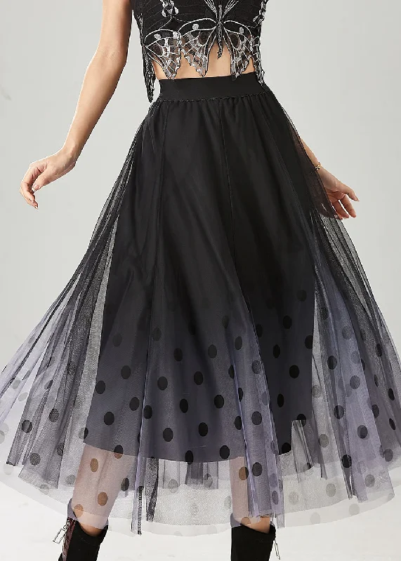 Fitted Black Gradient Color Tulle A Line Skirts Summer chiffon skirt lightweight