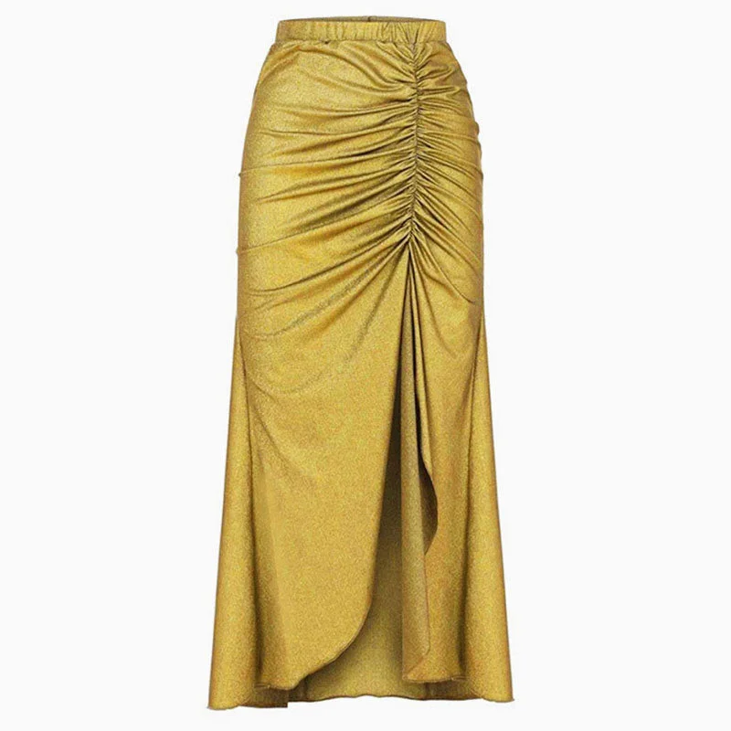Glitter High Waist Ruched Detail Front Split High Low Sarong Cover Up velvet skirt plush