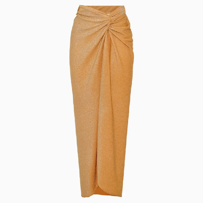 Glitter Lurex Twist Knot High Waist Front Split Beach Maxi Cover Up Skirt wool skirt thick