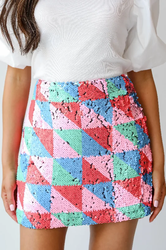 FINAL SALE - Glittering Event Multi Sequin Mini Skirt leather skirt bold